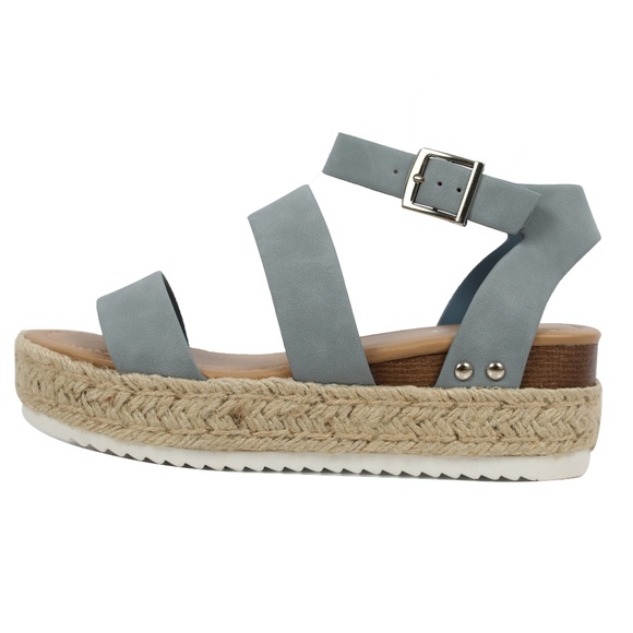 Size 10 Blue Open Toe Strappy Ankle Strap Espadril - Picture 2 of 6